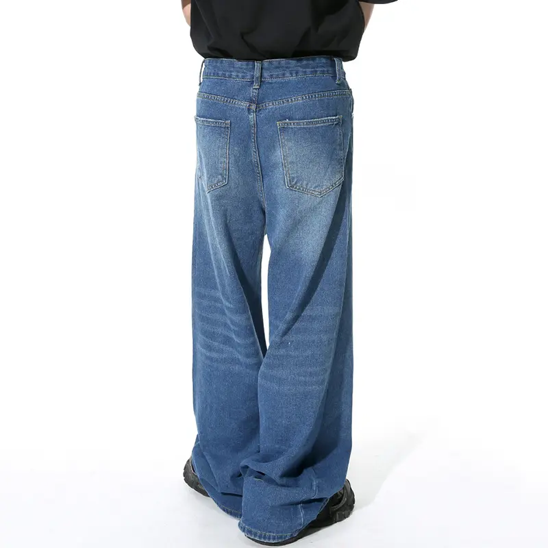IEFB Men's Straight Jeans American Style Gradient Color Button Pockets Male Wide Leg Denim Pants Casual Spring New Chic 9C4510