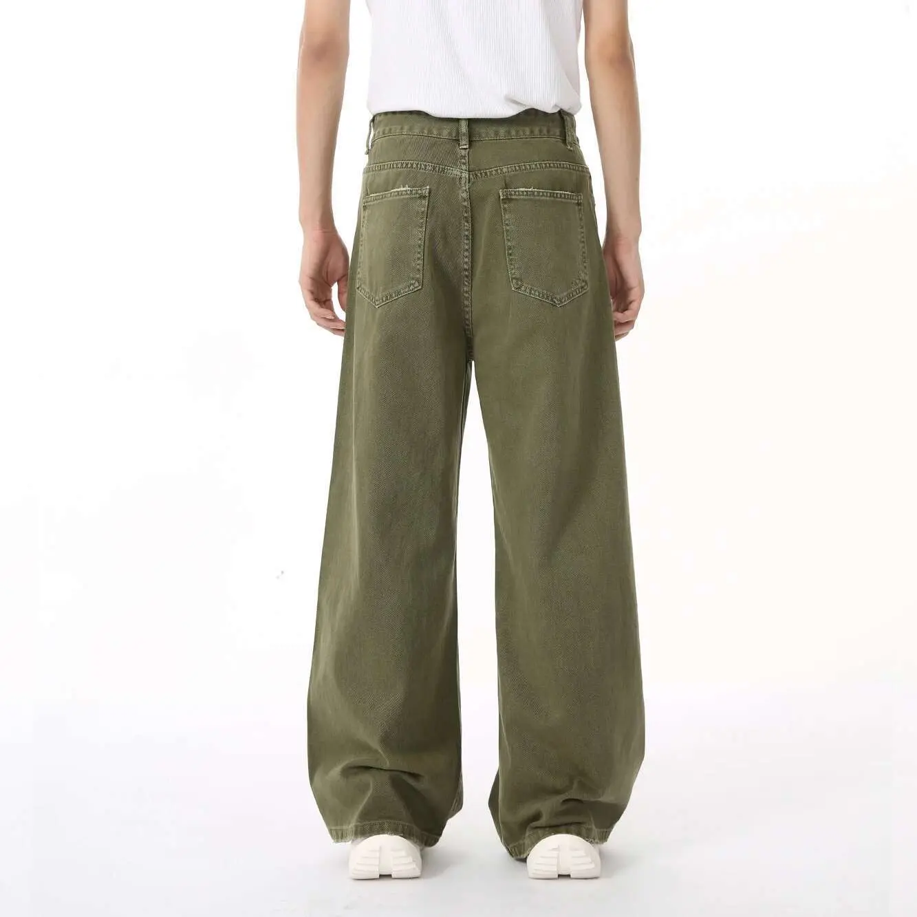 IEFB Men's Jean Vintage New Fashion Men Wear Hole Design Simple Solid Color Autumn Korean Straight Denim Pants Green 9C6950