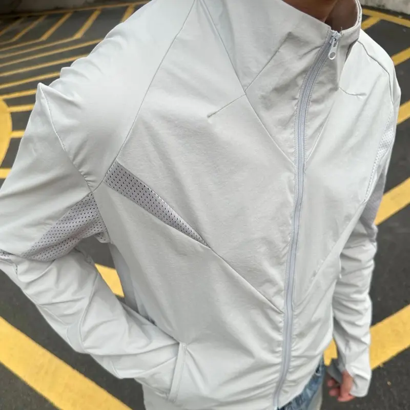 IEFB New Summer Men'a Jackets Solid Color Stand Collar Zipper Mesh Patchwork Sun-proof Clothing Solid Color Male Coats 9W3270