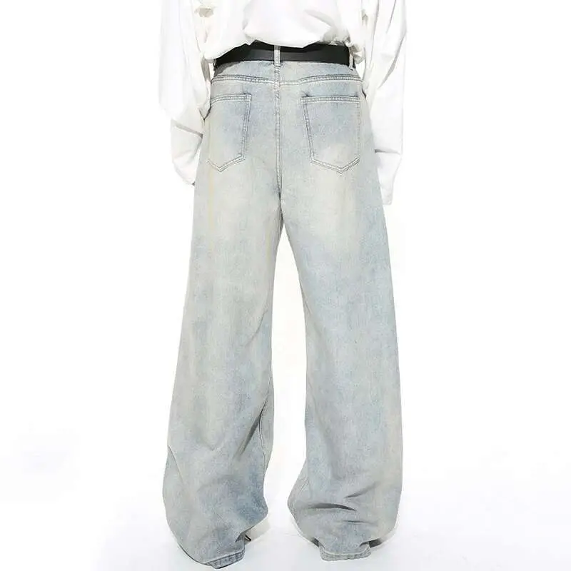IEFB Washed Male Jeans Korean Fashion Worn Out Gradient Color Men's Denim Straight Pants Men Wide Leg Trousers Spring New 9C4502