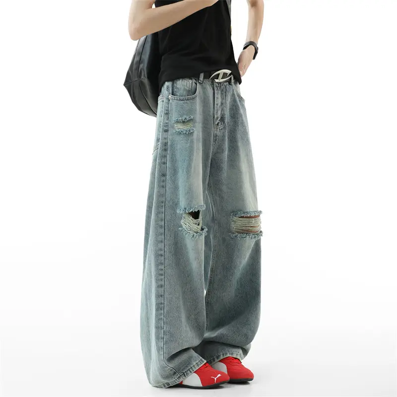 IEFB Denim Ripped Pants Men Clothing Summer Baggy Solid Color Male Straigh Loose Fit Jeans 2025 New Stylish Trousers Tide 9W3931