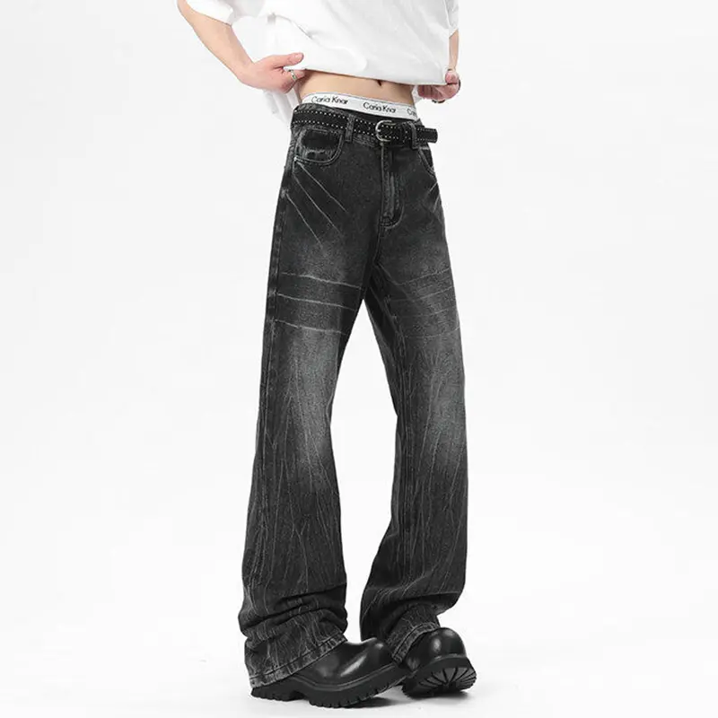 IEFB Male Denim Pants Lightning Pattern Ring Pattern Design Micro Flared Trendy New Summer American Style Men's Jeans 9W2062