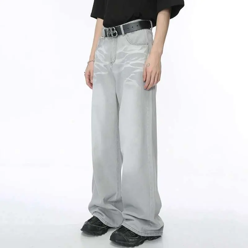 IEFB Straight Male Jeans Vintage Men's Denim Pants Tie-dyed Design Wide Leg Trousers Spring New Stylish Men Clothing 9C4276