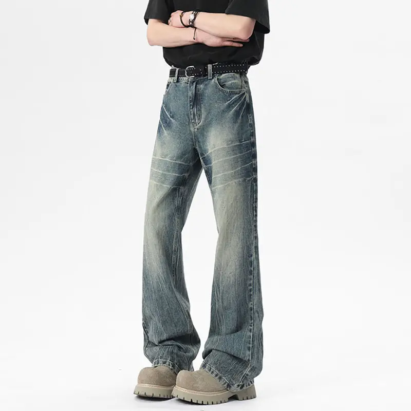 IEFB Male Denim Pants Lightning Pattern Ring Pattern Design Micro Flared Trendy New Summer American Style Men's Jeans 9W2062