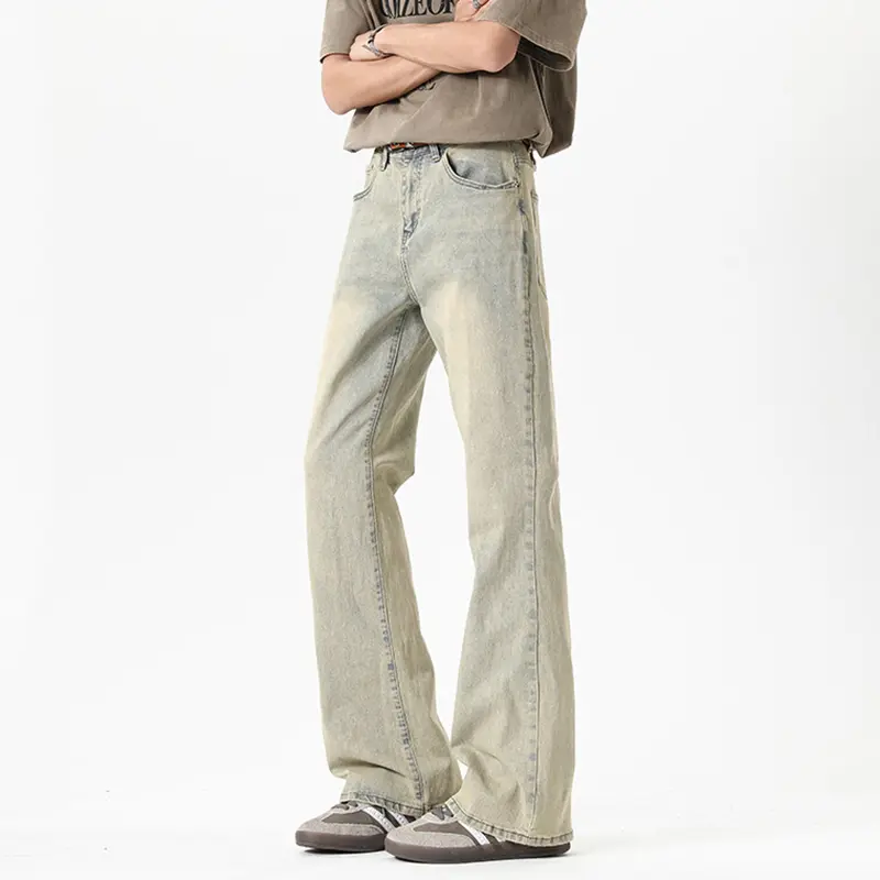 IEFB Summer New Stylish American Style Bootcut Jeans Men's Wear Vintage Gradient Color Male Denim Trousers 2025 Simple 9W3192