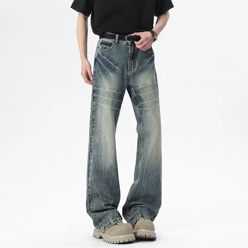 IEFB Male Denim Pants Lightning Pattern Ring Pattern Design Micro Flared Trendy New Summer American Style Men's Jeans 9W2062