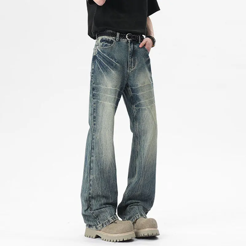 IEFB Male Denim Pants Lightning Pattern Ring Pattern Design Micro Flared Trendy New Summer American Style Men's Jeans 9W2062