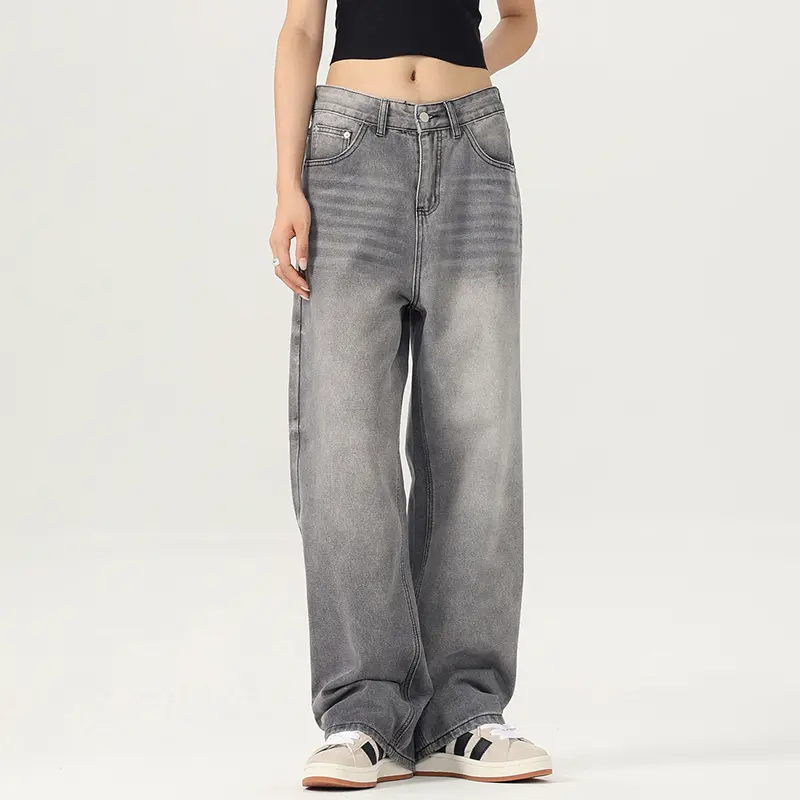 IEFB American Style Men's Jeans Washing Solid Color Simple Straight Moustache Effect Streetwear Wide Leg Male Denim Pants 9W2426