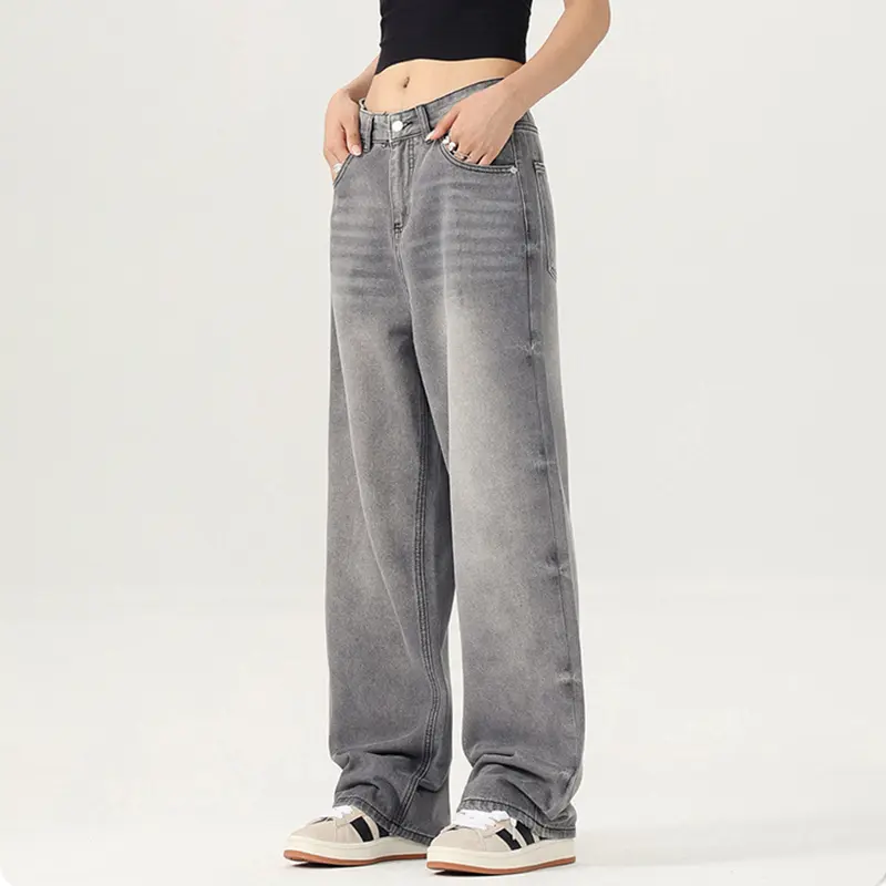 IEFB American Style Men's Jeans Washing Solid Color Simple Straight Moustache Effect Streetwear Wide Leg Male Denim Pants 9W2426