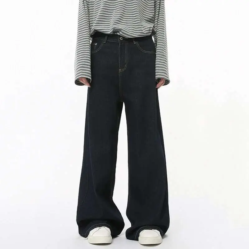 IEFB Korean Style Men Jeans Casual Droop Solid Color Trousers Straight Loose Wide Leg Spring Male Denim Pants New Simple 9C7861