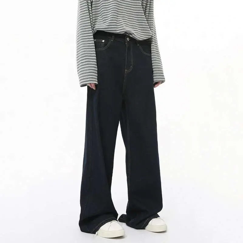 IEFB Korean Style Men Jeans Casual Droop Solid Color Trousers Straight Loose Wide Leg Spring Male Denim Pants New Simple 9C7861