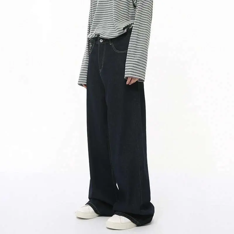 IEFB Korean Style Men Jeans Casual Droop Solid Color Trousers Straight Loose Wide Leg Spring Male Denim Pants New Simple 9C7861
