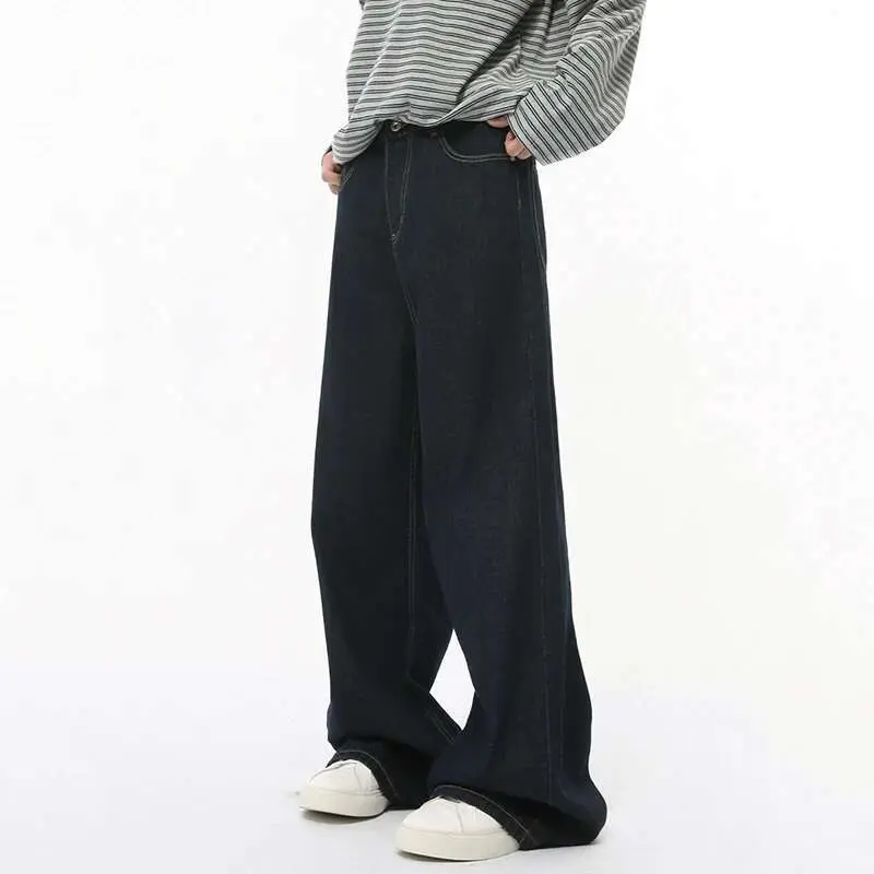 IEFB Korean Style Men Jeans Casual Droop Solid Color Trousers Straight Loose Wide Leg Spring Male Denim Pants New Simple 9C7861
