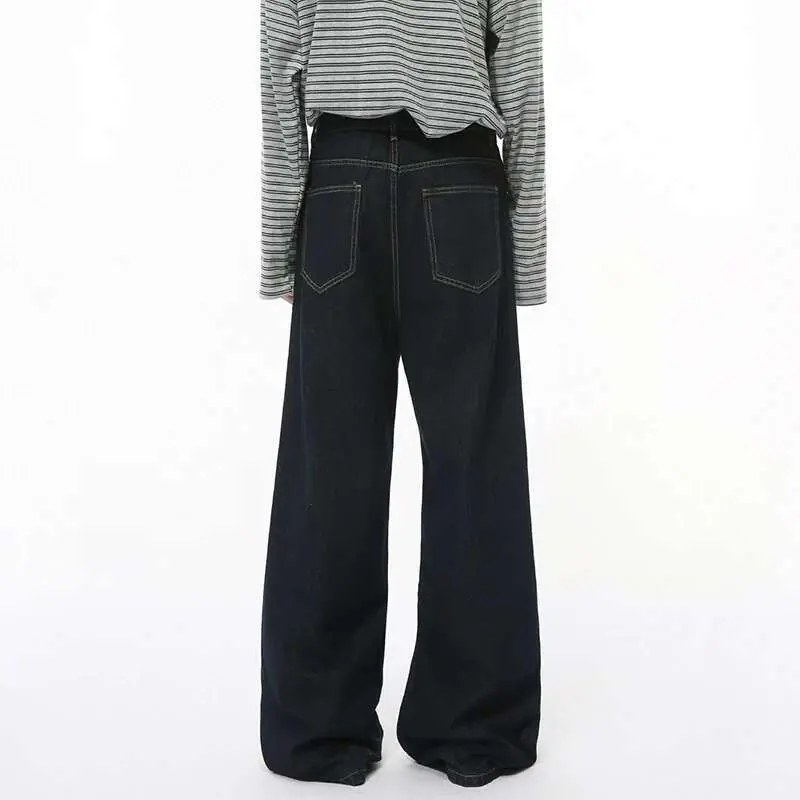 IEFB Korean Style Men Jeans Casual Droop Solid Color Trousers Straight Loose Wide Leg Spring Male Denim Pants New Simple 9C7861