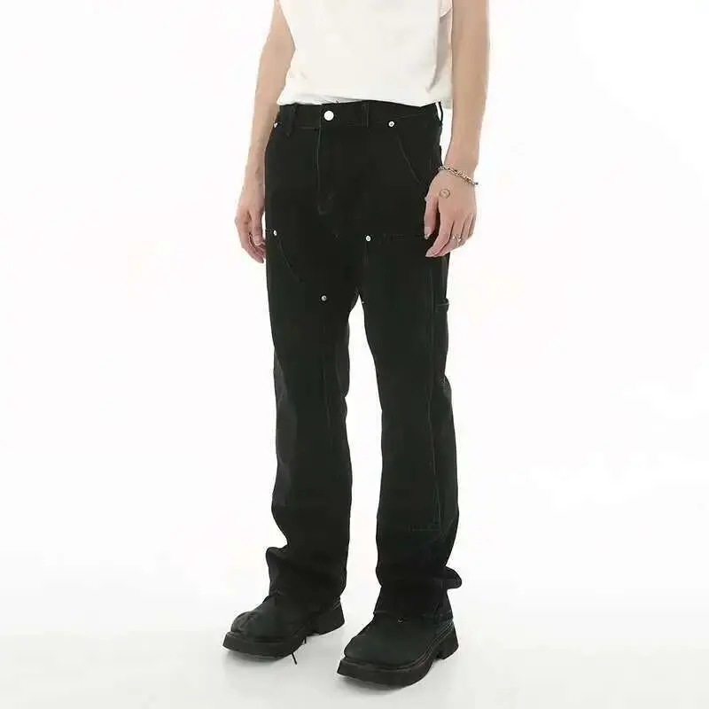 IEFB Slim Fit Ruffle Jeans Trend Men Autumn New Korean Style Handsome Double Knee Decoration Straight Denim Pants Fashion 9C1747