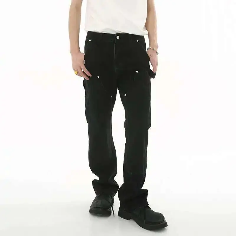 IEFB Slim Fit Ruffle Jeans Trend Men Autumn New Korean Style Handsome Double Knee Decoration Straight Denim Pants Fashion 9C1747