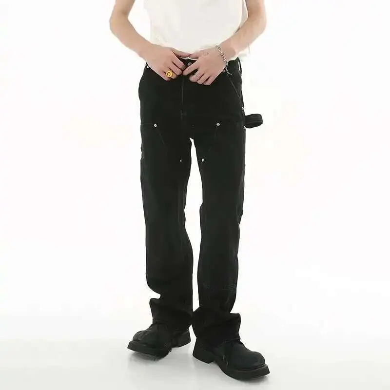 IEFB Slim Fit Ruffle Jeans Trend Men Autumn New Korean Style Handsome Double Knee Decoration Straight Denim Pants Fashion 9C1747