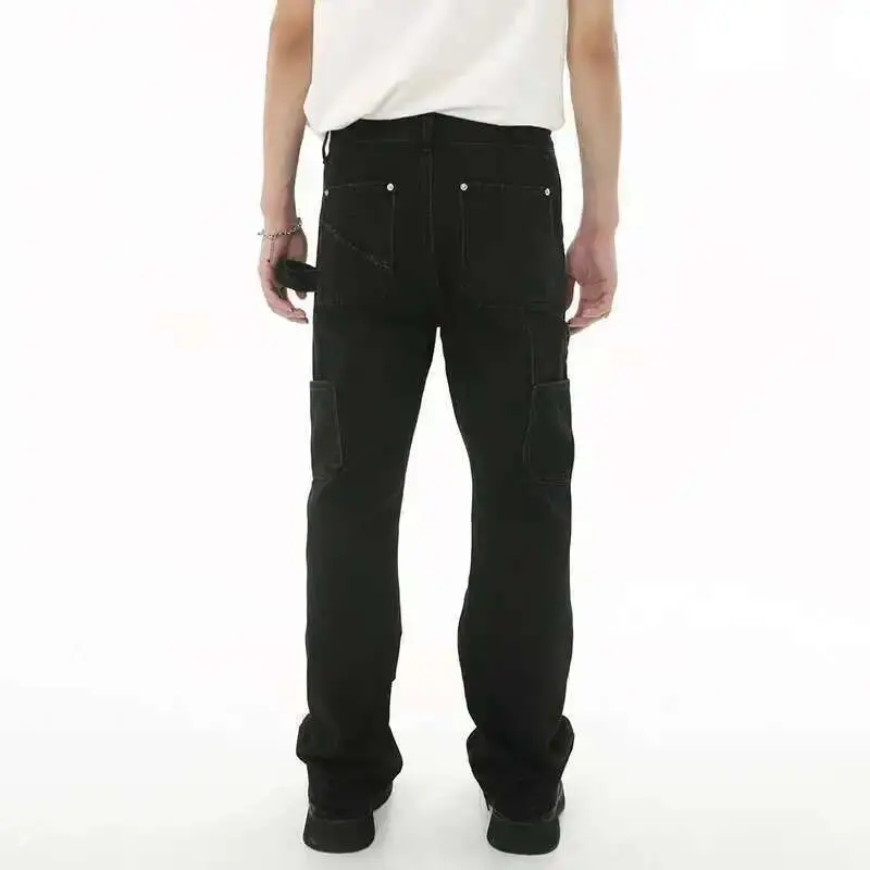 IEFB Slim Fit Ruffle Jeans Trend Men Autumn New Korean Style Handsome Double Knee Decoration Straight Denim Pants Fashion 9C1747