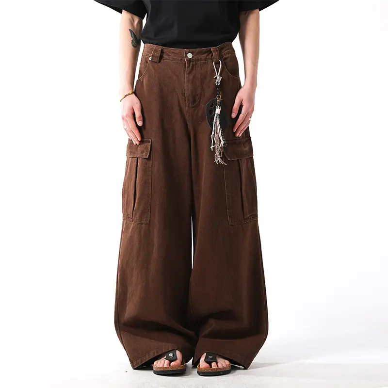 IEFB Multi Pockets Men's Cargo Trousers Solid Color Casual Straight Leg American Style Wide-leg Cleanfit Male Pants Tide 9W4319
