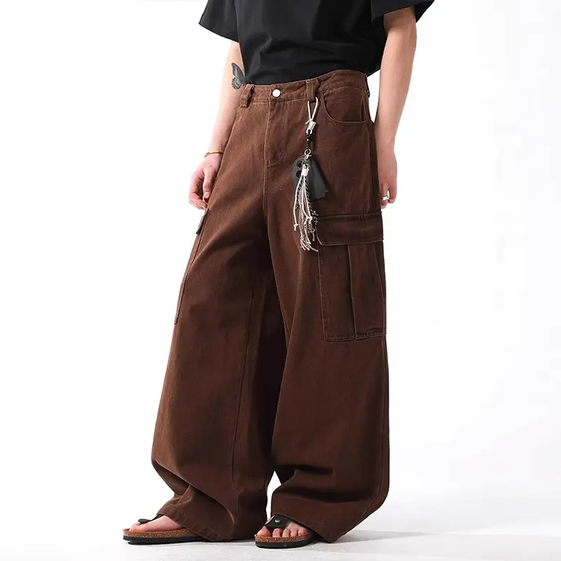 IEFB Multi Pockets Men's Cargo Trousers Solid Color Casual Straight Leg American Style Wide-leg Cleanfit Male Pants Tide 9W4319