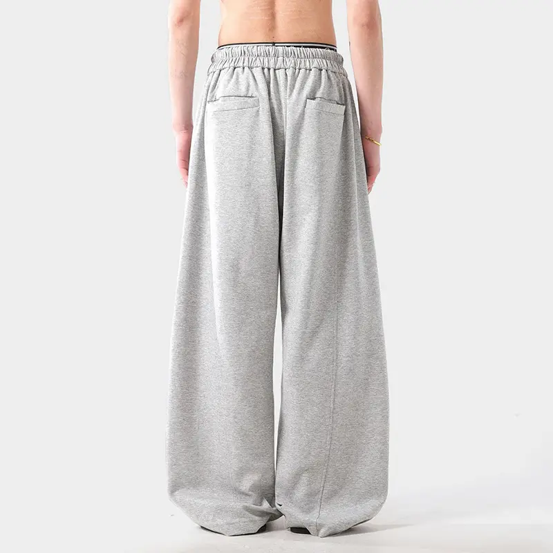 IEFB Niche Design Men's Casual Sweatpants Pleated Design Drawstring Solid Color Elastic Waist Male Curved Knife Trousers 9W4329