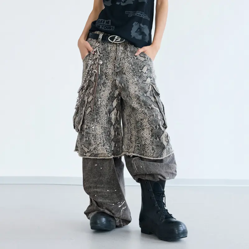 IEFB Niche Design Men's Jeans Washing Splash-ink Fake Two Pieces Patchwork Contrast Color Straight Leg Male Denim Pants 9W3936