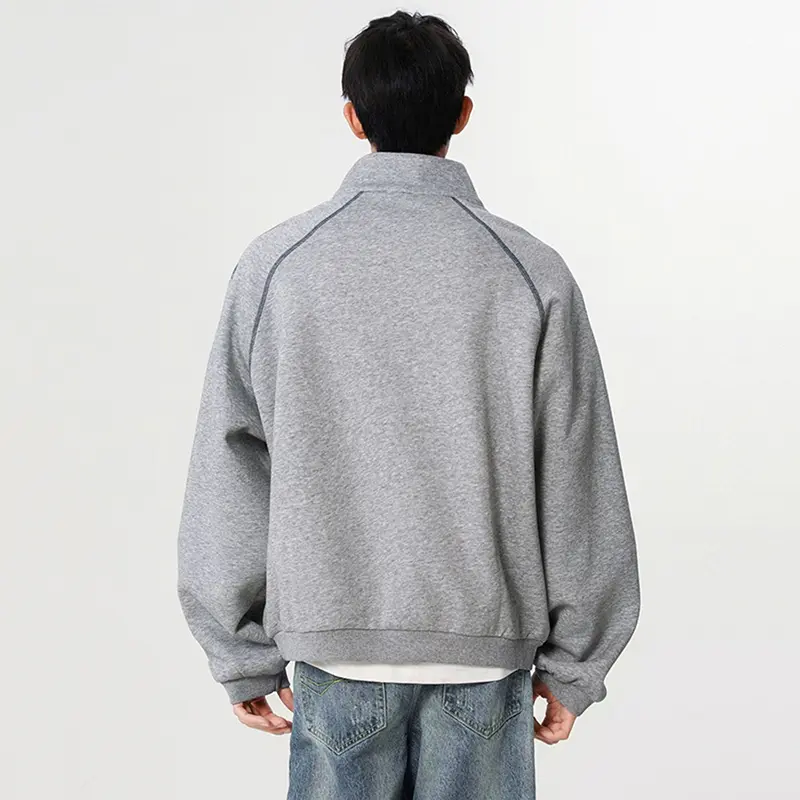 IEFB Korean Style Men's Sweatshirts Solid Color Half Zipper Design Stand Collar Loose Pullover Silhouette Male Tops New 9W4311