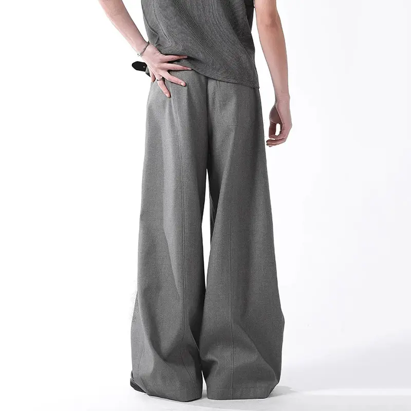 IEFB Stylish New Men's Casual Pants Lacework Patchwork Contrast Color Wide Leg Bottom Vintage All-match Male Trousers 9W4316