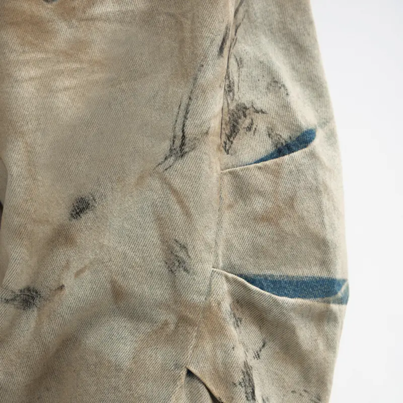 IEFB Male Curved-knife Jeans Yellow Mud Dyed Dirty Wash Wide Leg Washed Vintage Loose Denim Pants Baggy Men New Fashion 9W3948