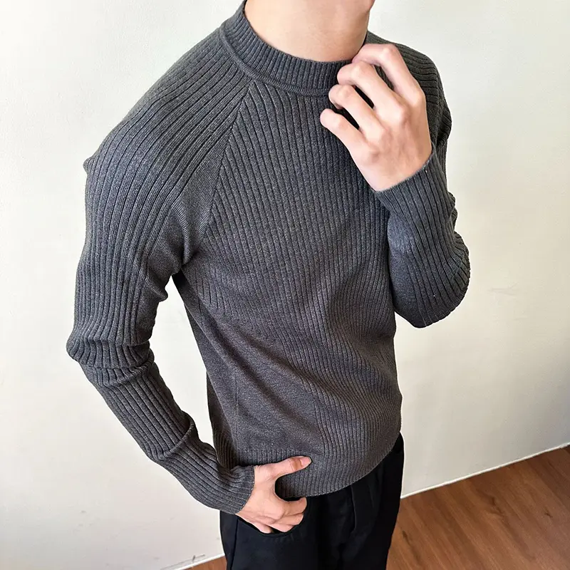 IEFB Pit Strip Design Men's Tees Long Sleeved Casual Knitting Round Collar Tops Slim Solid Color Male T-shirts Summer 9W3224