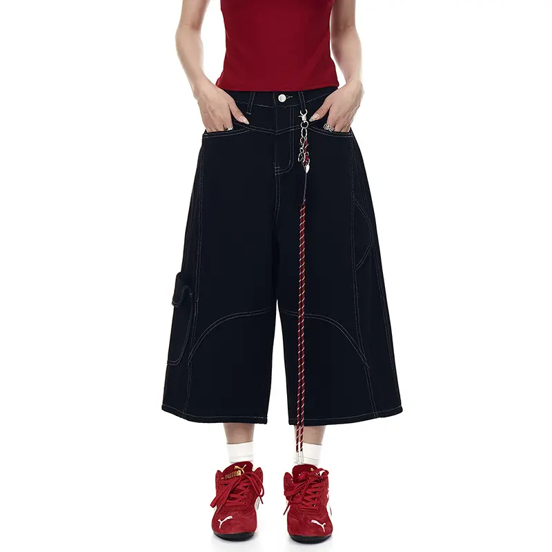 IEFB American Style Men's Cargo Trousers Solid Color Wide Leg Multi Pockets Deconstruction Line Design Male Denim Pants 9W3942