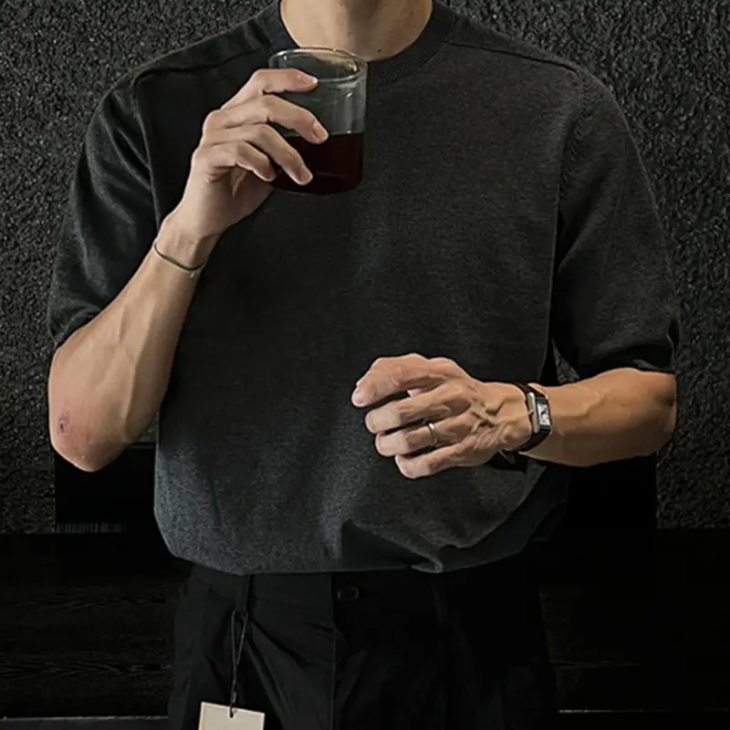 IEFB Korean Style New Chic Knitted T-Shirt Men's Wear Simple Casual Summer Loose Round Neck Top Half Sleeve Pullover 9W3655