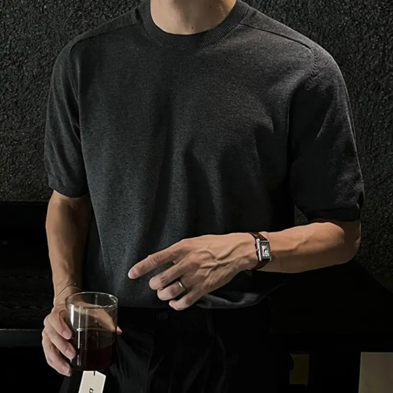 IEFB Korean Style New Chic Knitted T-Shirt Men's Wear Simple Casual Summer Loose Round Neck Top Half Sleeve Pullover 9W3655