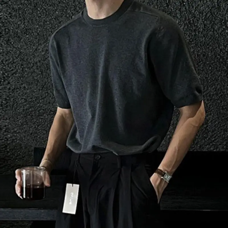 IEFB Korean Style New Chic Knitted T-Shirt Men's Wear Simple Casual Summer Loose Round Neck Top Half Sleeve Pullover 9W3655