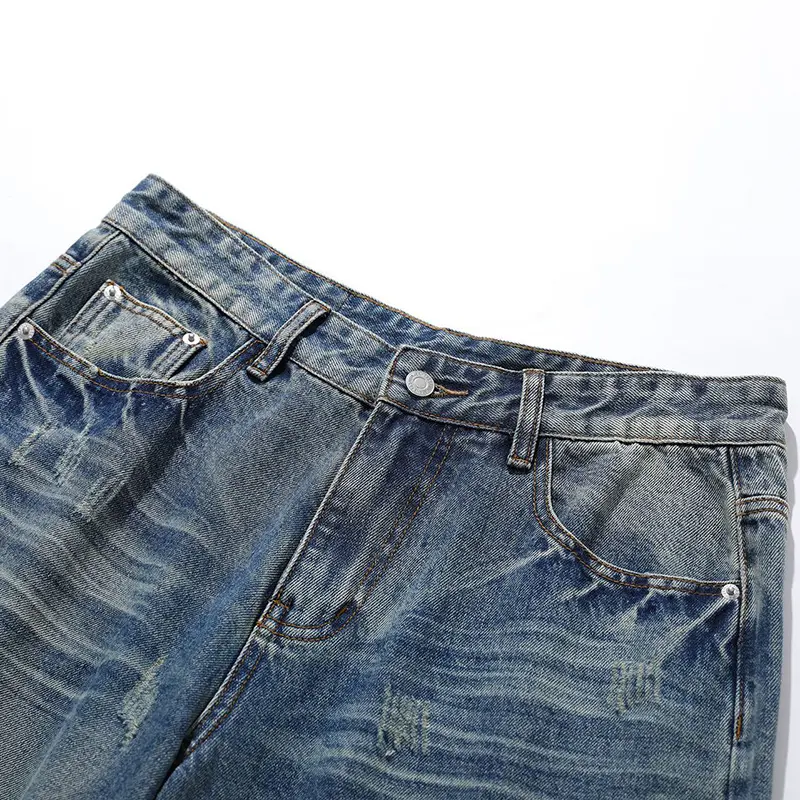 IEFB New Autumn Men's Jeans Washed Moustache Effect Contrast Color American Style Wide Leg Loose Male Denim Pants Trend 9W4328