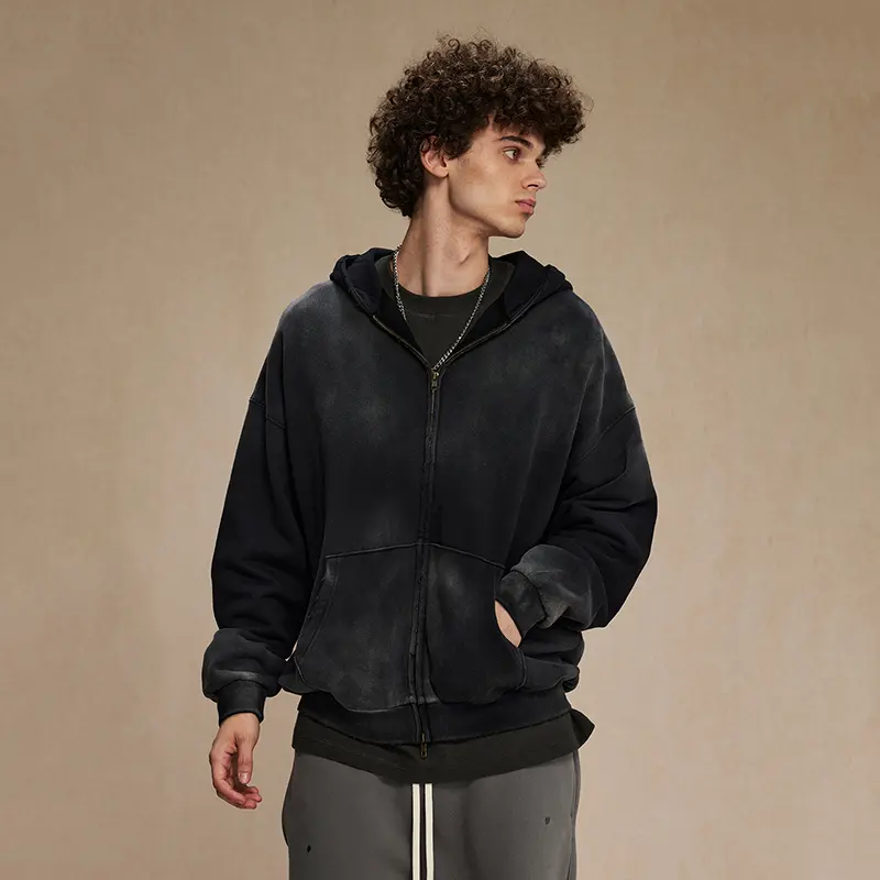 IEFB Niche Design Men's Hoodies Dirty-dying Contrast Color Distress Pocket Hooded Washing Fashion Male Sweatshirt Autumn 9W4135