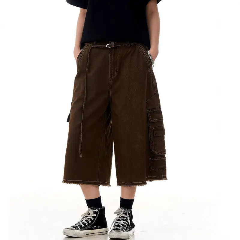 IEFB American Style Multi Pockets Workwear Shorts Men Summer High Street Fashion Sports Wide Leg Male Bottoms Baggy 9W2997