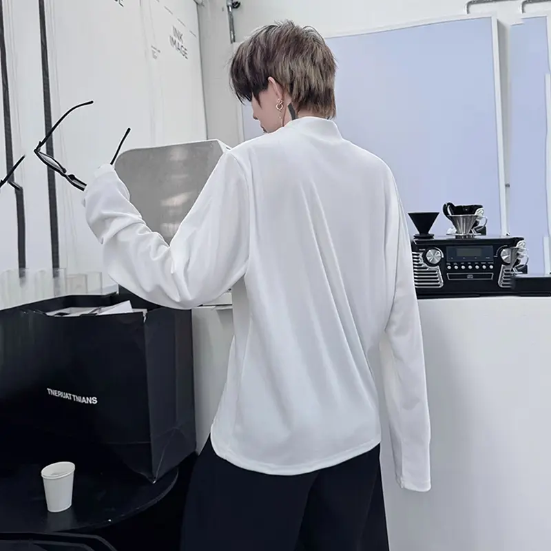 IEFB Niche Design Men's T-shirts Turtlenecks Letter Printing Contrast Color Long Sleeved Casual Tops Pullover Male Tees 9W4132