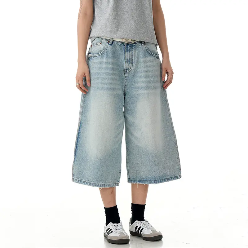 IEFB Cropped Trousers Men's Trendy Wide Leg Denim Shorts SummerHigh Street Loose Straight Casual Jeans Male Bottoms New 9W2848