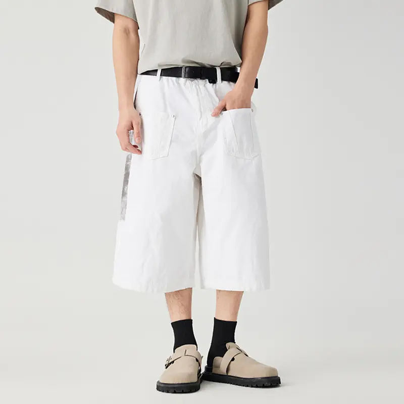 IEFB New Summer Men's Denim Shorts Back Splash-ink Printing Contrats Color Bottom Pockets Design Loose Male Cargo Jeans 9W3756