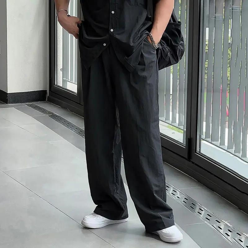 IEFB Summer Men's Trousers Casual Versatile Pleated Design Thin Wide Leg Menswear Loose Straight Solid Color Male Pants 9W2912