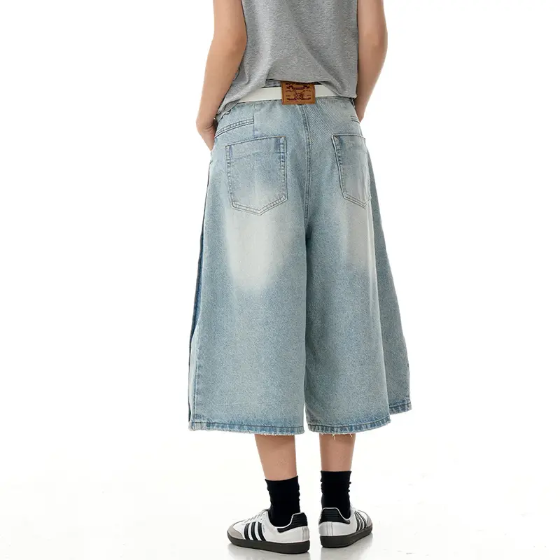 IEFB Cropped Trousers Men's Trendy Wide Leg Denim Shorts SummerHigh Street Loose Straight Casual Jeans Male Bottoms New 9W2848