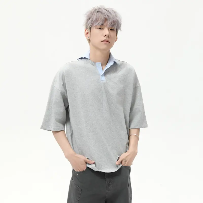 IEFB Irregular Lapel Design Men's Tees Contrast Color Short Sleeved Casual Korean Style Button Loose Male T-shirts Summer 9W2789