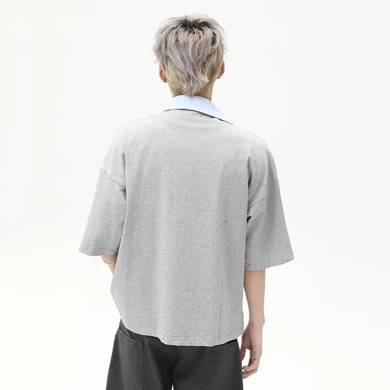IEFB Irregular Lapel Design Men's Tees Contrast Color Short Sleeved Casual Korean Style Button Loose Male T-shirts Summer 9W2789