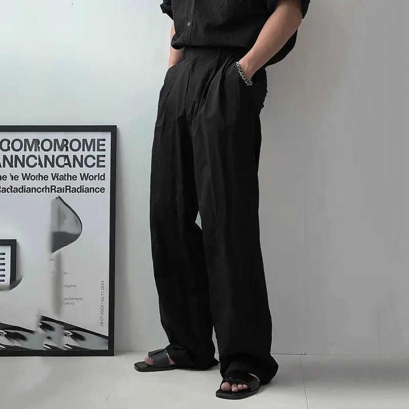 IEFB Summer Men's Trousers Casual Versatile Pleated Design Thin Wide Leg Menswear Loose Straight Solid Color Male Pants 9W2912