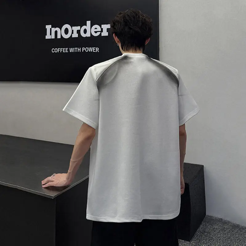 IEFB Short Sleeve Top New Fashion Men's Clothing Summer Spray Painted Pearl Men's Shoulder Pad Round Collar T-shirt 2025 9W3087