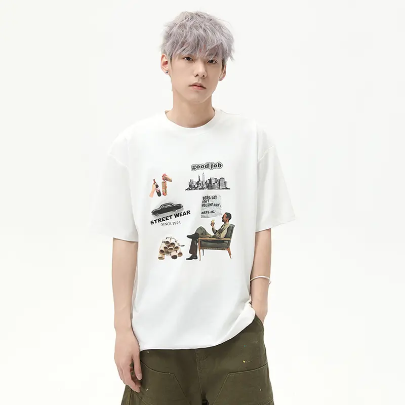 IEFB Niche Design Men's Tees Round Neck Cartoon Letter Printing Contrast Color Short Sleeved Casual Male T-shirts Trendy 9W2779