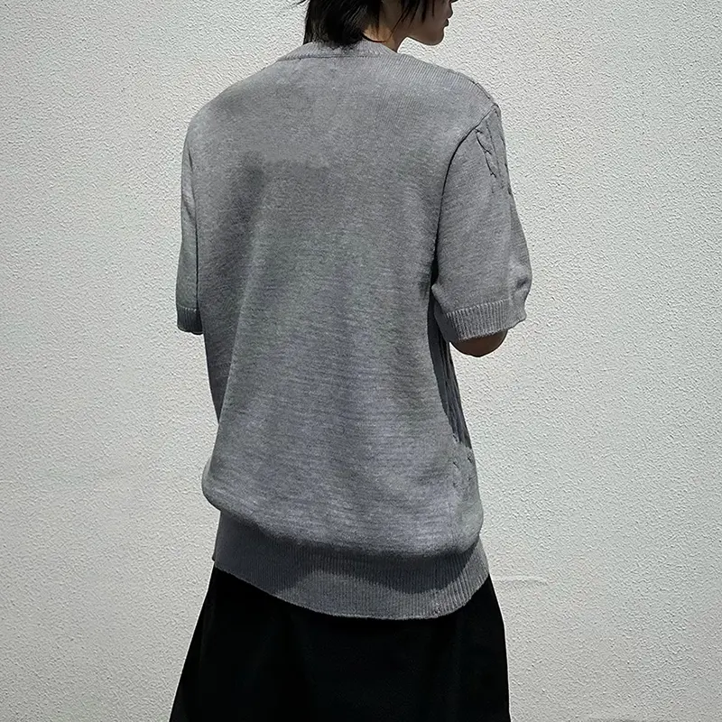 IEFB New Simple Men's T-shirts Twist Knittng Solid Color O-neck Short Sleeved Casual Menswear Loose Pullover Male Tees 9W2951