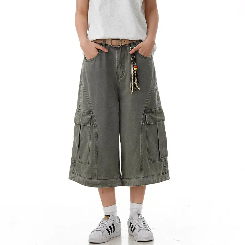 IEFB Deconstruction Multi Pocket Men Cropped Pants Summer Trendy Straight Wide Leg Men Loose Versatile Solid Color Shorts 9W2917