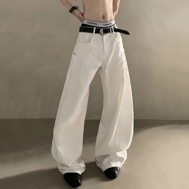 IEFB Korean Style Men's Casual Pants Solid Color Casual High Waist New Curved Knife Trousers Wide Leg Male Bottom Simple 9W3824